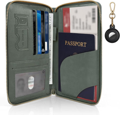 RFID Blocking Passport Wallet, PU Passport Holder for Travel, Pink | Anti Theft Wallet with Tracker Case, Concealed Travel Document Organizer, Wristlet Strap Zipper Pouch, Gifts for Women Men