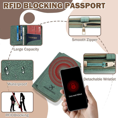 RFID Blocking Passport Wallet, PU Passport Holder for Travel, Pink | Anti Theft Wallet with Tracker Case, Concealed Travel Document Organizer, Wristlet Strap Zipper Pouch, Gifts for Women Men