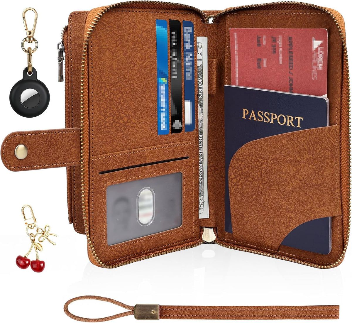 RFID Blocking Passport Wallet, PU Passport Holder for Travel, Pink | Anti Theft Wallet with Tracker Case, Concealed Travel Document Organizer, Wristlet Strap Zipper Pouch, Gifts for Women Men