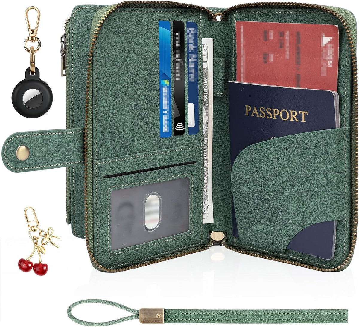 RFID Blocking Passport Wallet, PU Passport Holder for Travel, Pink | Anti Theft Wallet with Tracker Case, Concealed Travel Document Organizer, Wristlet Strap Zipper Pouch, Gifts for Women Men