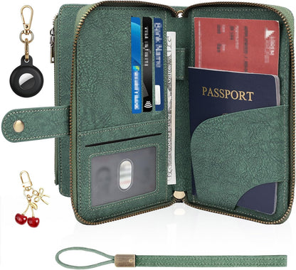 RFID Blocking Passport Wallet, PU Passport Holder for Travel, Pink | Anti Theft Wallet with Tracker Case, Concealed Travel Document Organizer, Wristlet Strap Zipper Pouch, Gifts for Women Men
