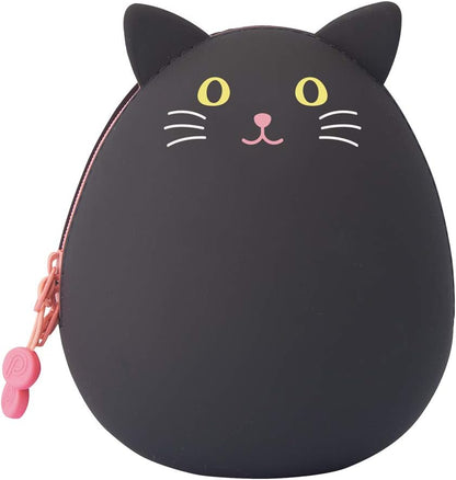 PuniLabo Zipper Pouch, Egg-Shaped, 3.8" x 4.7", Gray Cat (A7783-4), Large: 1.3 x 4.7 x 3.8 inches
