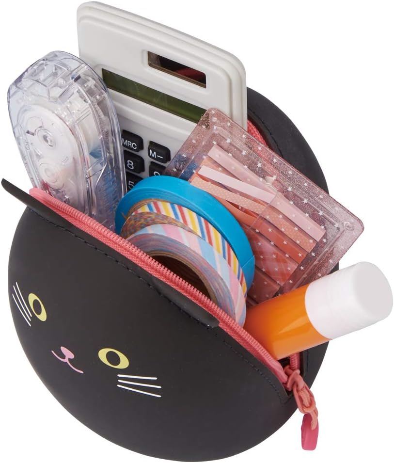 PuniLabo Zipper Pouch, Egg-Shaped, 3.8" x 4.7", Gray Cat (A7783-4), Large: 1.3 x 4.7 x 3.8 inches