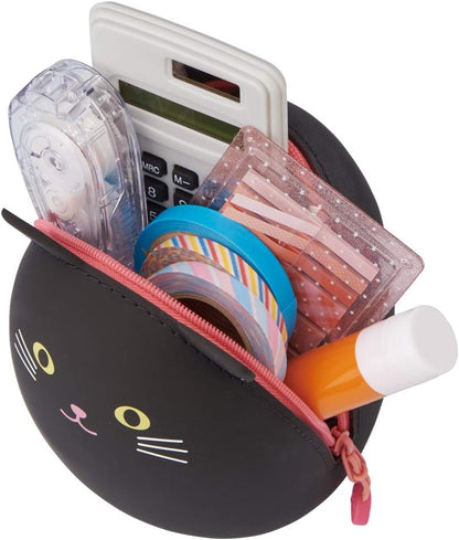 PuniLabo Zipper Pouch, Egg-Shaped, 3.8" x 4.7", Gray Cat (A7783-4), Large: 1.3 x 4.7 x 3.8 inches