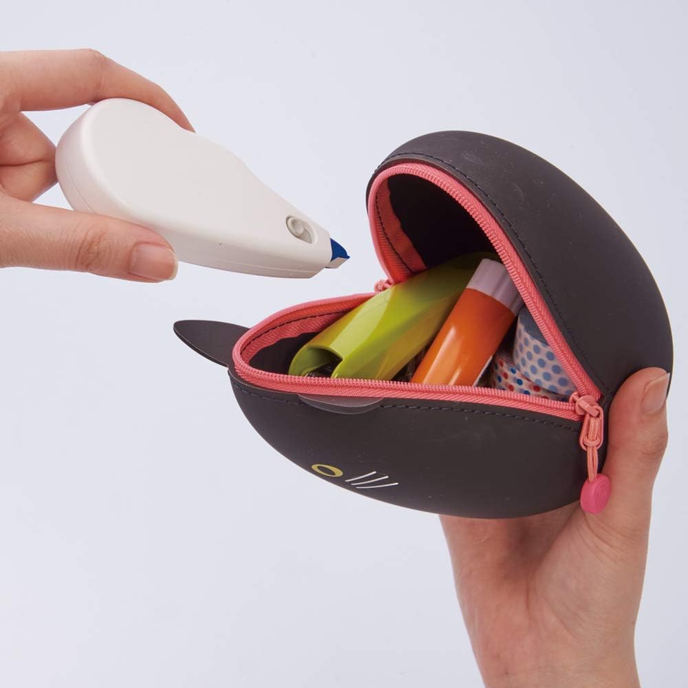 PuniLabo Zipper Pouch, Egg-Shaped, 3.8" x 4.7", Gray Cat (A7783-4), Large: 1.3 x 4.7 x 3.8 inches