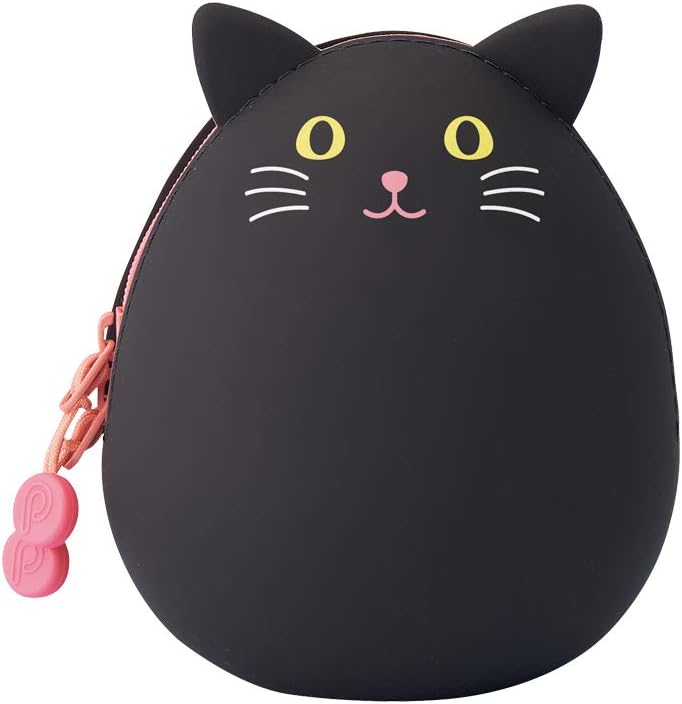 PuniLabo Zipper Pouch, Egg-Shaped, 3.8" x 4.7", Gray Cat (A7783-4), Large: 1.3 x 4.7 x 3.8 inches
