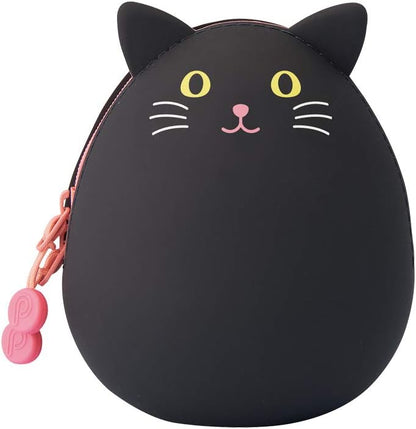 PuniLabo Zipper Pouch, Egg-Shaped, 3.8" x 4.7", Gray Cat (A7783-4), Large: 1.3 x 4.7 x 3.8 inches
