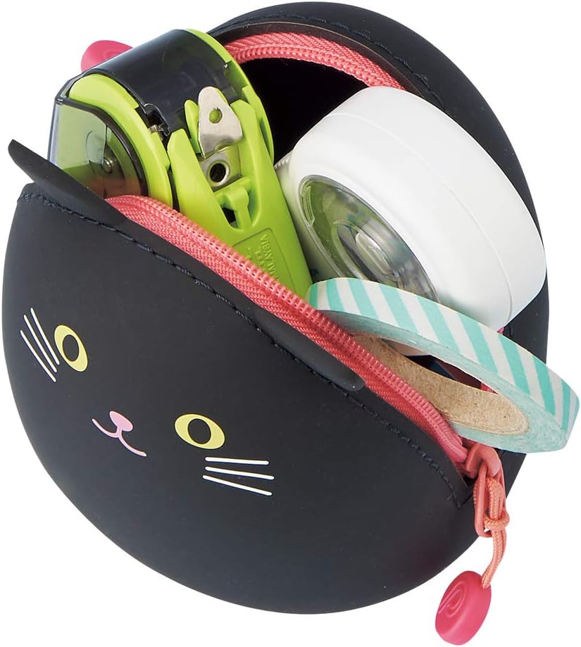 PuniLabo Zipper Pouch, Egg-Shaped, 3.8" x 4.7", Gray Cat (A7783-4), Large: 1.3 x 4.7 x 3.8 inches
