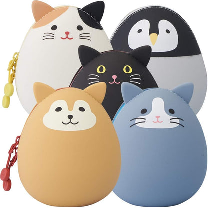 PuniLabo Zipper Pouch, Egg-Shaped, 3.8" x 4.7", Gray Cat (A7783-4), Large: 1.3 x 4.7 x 3.8 inches
