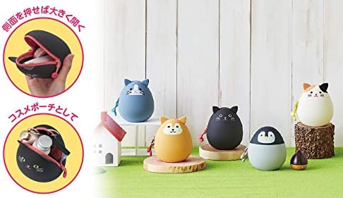 PuniLabo Zipper Pouch, Egg-Shaped, 3.8" x 4.7", Gray Cat (A7783-4), Large: 1.3 x 4.7 x 3.8 inches
