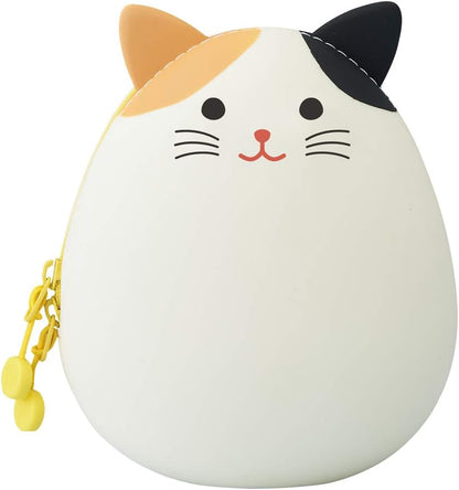 PuniLabo Zipper Pouch, Egg-Shaped, 3.8" x 4.7", Gray Cat (A7783-4), Large: 1.3 x 4.7 x 3.8 inches