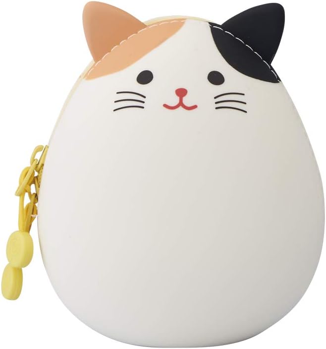 PuniLabo Zipper Pouch, Egg-Shaped, 3.8" x 4.7", Gray Cat (A7783-4), Large: 1.3 x 4.7 x 3.8 inches