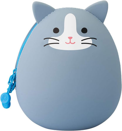 PuniLabo Zipper Pouch, Egg-Shaped, 3.8" x 4.7", Gray Cat (A7783-4), Large: 1.3 x 4.7 x 3.8 inches