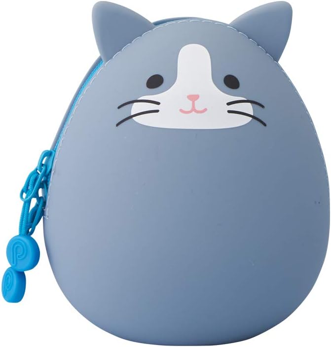 PuniLabo Zipper Pouch, Egg-Shaped, 3.8" x 4.7", Gray Cat (A7783-4), Large: 1.3 x 4.7 x 3.8 inches