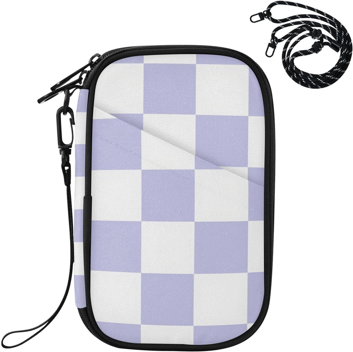 Travel Doc Organizer 21×14×3 CM | Water Resistant Oxford RFID Blocking Detachable Strap for Adults Vacation Lavender Check
