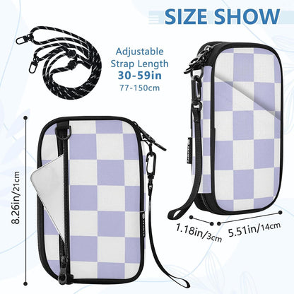 Travel Doc Organizer 21×14×3 CM | Water Resistant Oxford RFID Blocking Detachable Strap for Adults Vacation Lavender Check