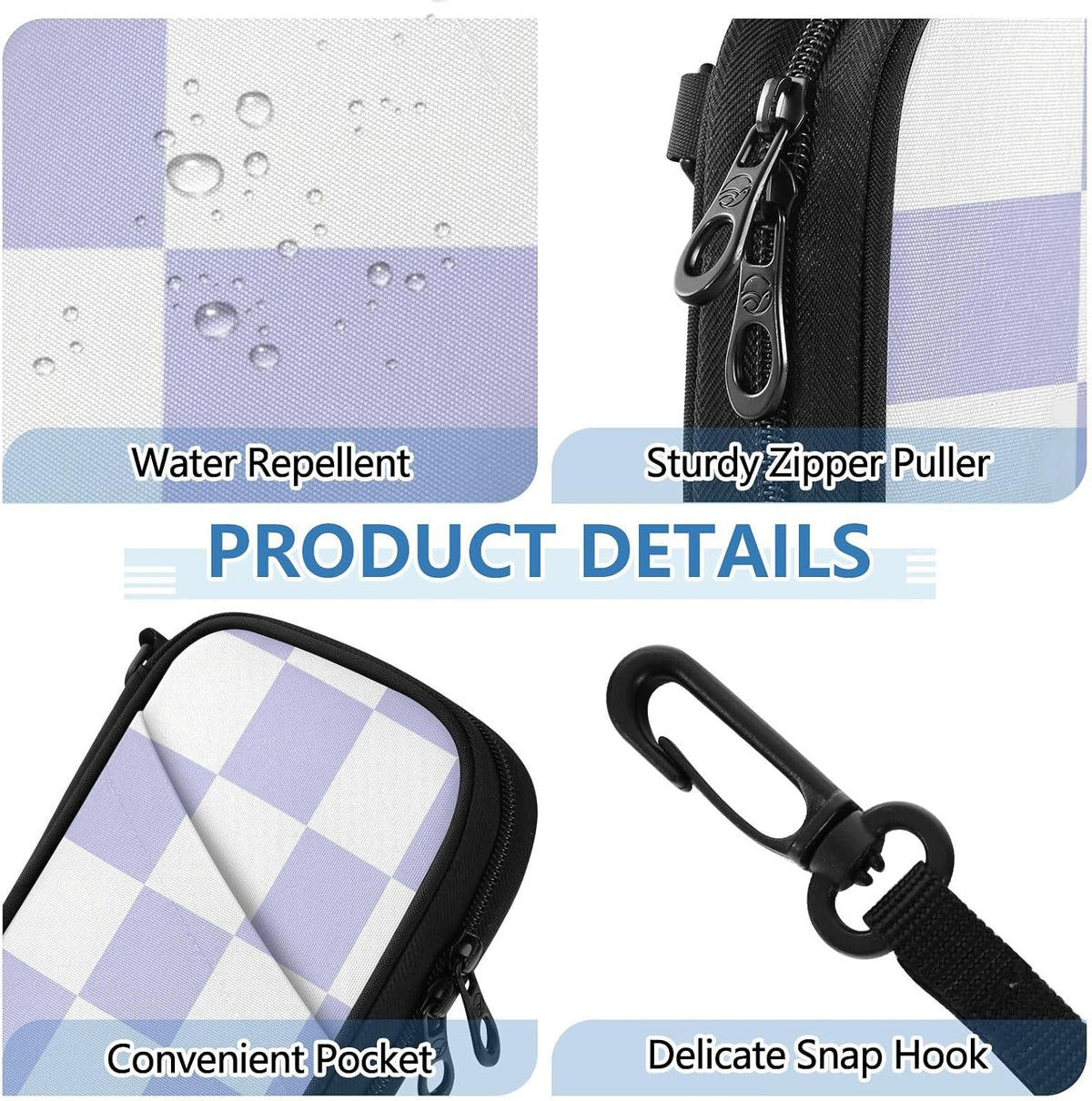 Travel Doc Organizer 21×14×3 CM | Water Resistant Oxford RFID Blocking Detachable Strap for Adults Vacation Lavender Check