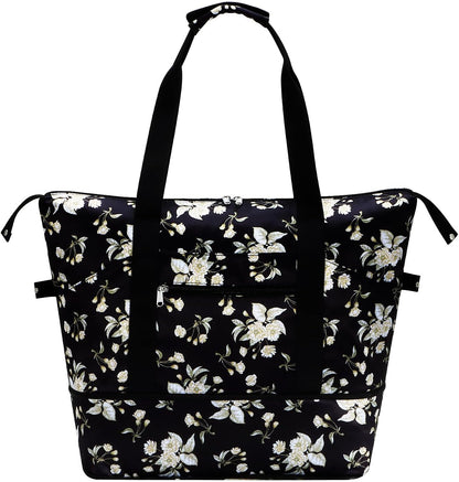 Expandable Duffel Bag for Women with Trolley Sleeve/Wet Pocket Weekender Travel Tote Large Carry On Overnight Luggage
