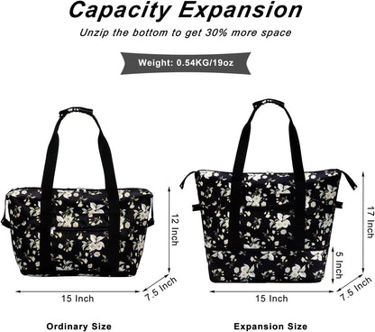 Expandable Duffel Bag for Women with Trolley Sleeve/Wet Pocket Weekender Travel Tote Large Carry On Overnight Luggage