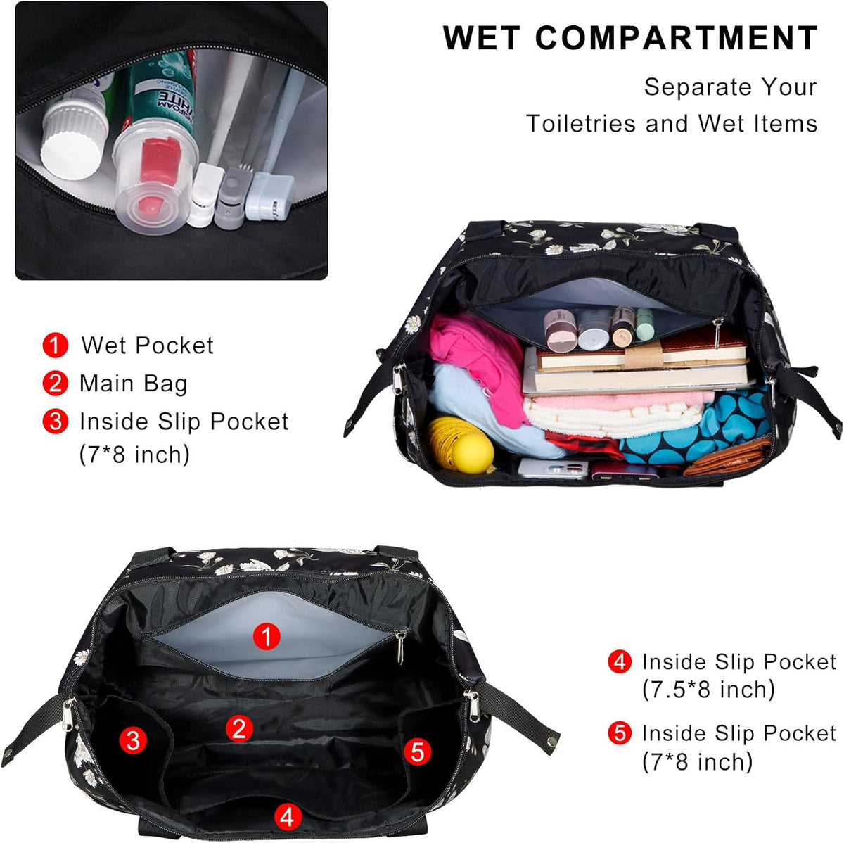 Expandable Duffel Bag for Women with Trolley Sleeve/Wet Pocket Weekender Travel Tote Large Carry On Overnight Luggage