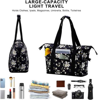 Expandable Duffel Bag for Women with Trolley Sleeve/Wet Pocket Weekender Travel Tote Large Carry On Overnight Luggage