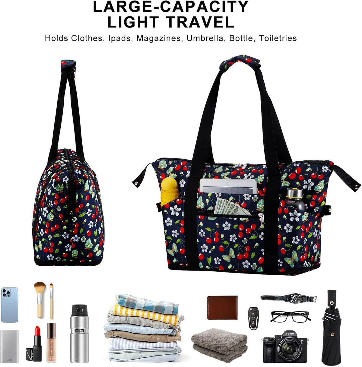 Expandable Duffel Bag for Women with Trolley Sleeve/Wet Pocket Weekender Travel Tote Large Carry On Overnight Luggage