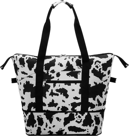 Expandable Duffel Bag for Women with Trolley Sleeve/Wet Pocket Weekender Travel Tote Large Carry On Overnight Luggage