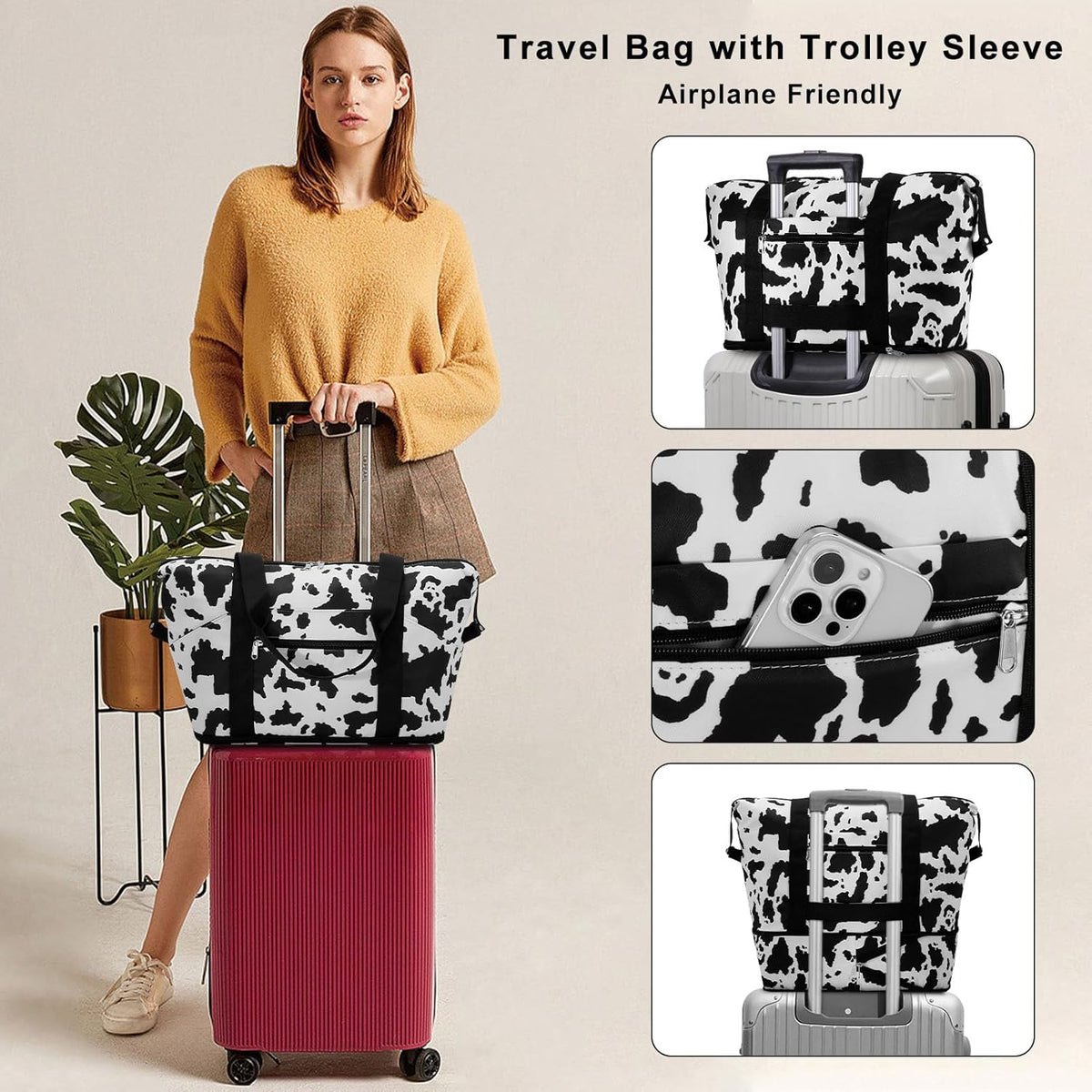 Expandable Duffel Bag for Women with Trolley Sleeve/Wet Pocket Weekender Travel Tote Large Carry On Overnight Luggage