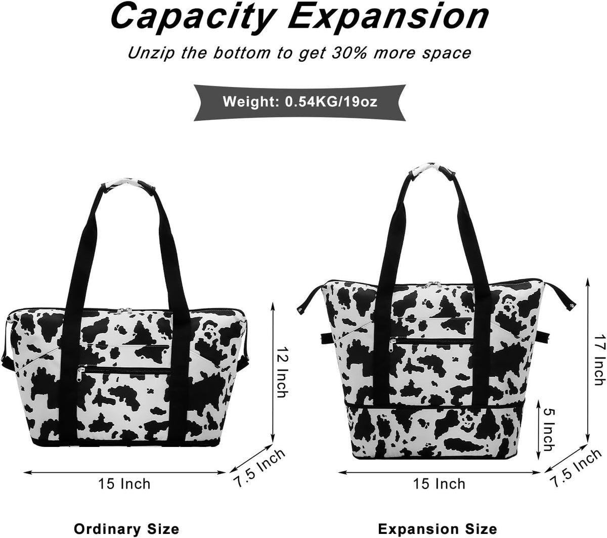 Expandable Duffel Bag for Women with Trolley Sleeve/Wet Pocket Weekender Travel Tote Large Carry On Overnight Luggage