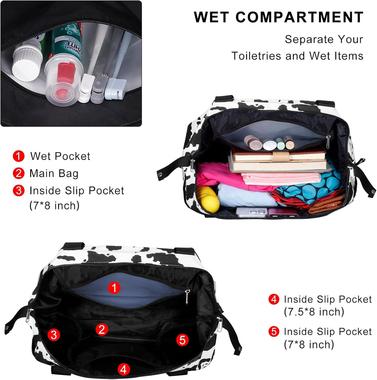 Expandable Duffel Bag for Women with Trolley Sleeve/Wet Pocket Weekender Travel Tote Large Carry On Overnight Luggage