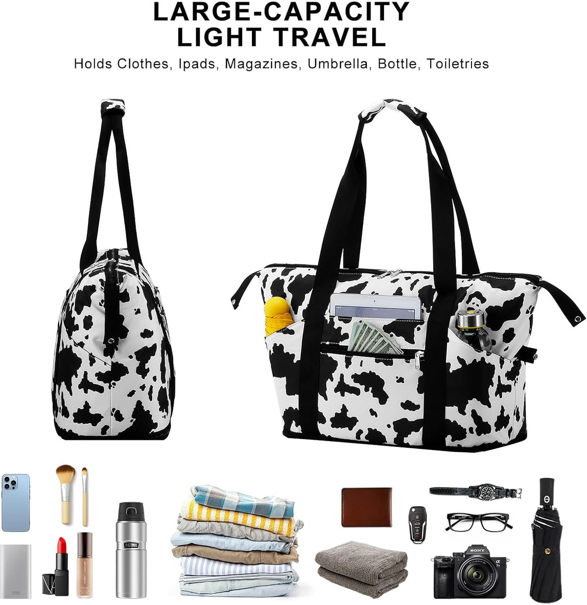 Expandable Duffel Bag for Women with Trolley Sleeve/Wet Pocket Weekender Travel Tote Large Carry On Overnight Luggage