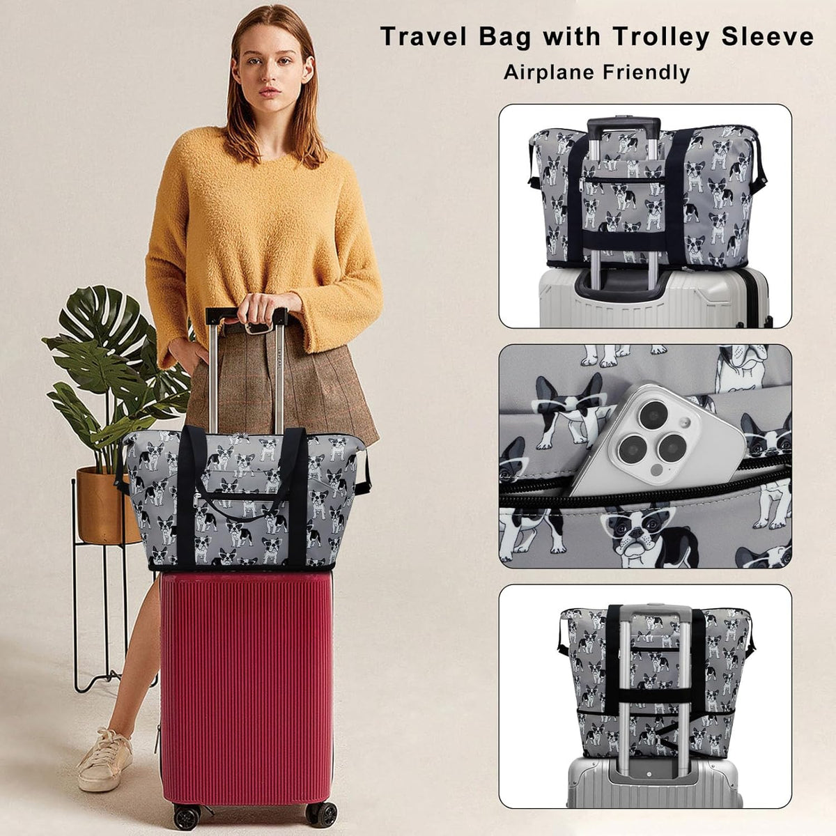Expandable Duffel Bag for Women with Trolley Sleeve/Wet Pocket Weekender Travel Tote Large Carry On Overnight Luggage