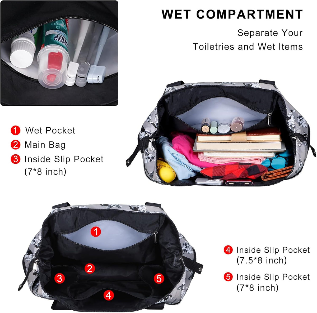 Expandable Duffel Bag for Women with Trolley Sleeve/Wet Pocket Weekender Travel Tote Large Carry On Overnight Luggage