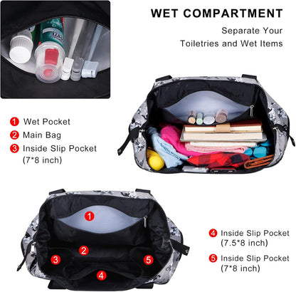 Expandable Duffel Bag for Women with Trolley Sleeve/Wet Pocket Weekender Travel Tote Large Carry On Overnight Luggage