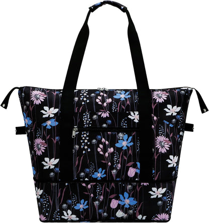 Expandable Duffel Bag for Women with Trolley Sleeve/Wet Pocket Weekender Travel Tote Large Carry On Overnight Luggage