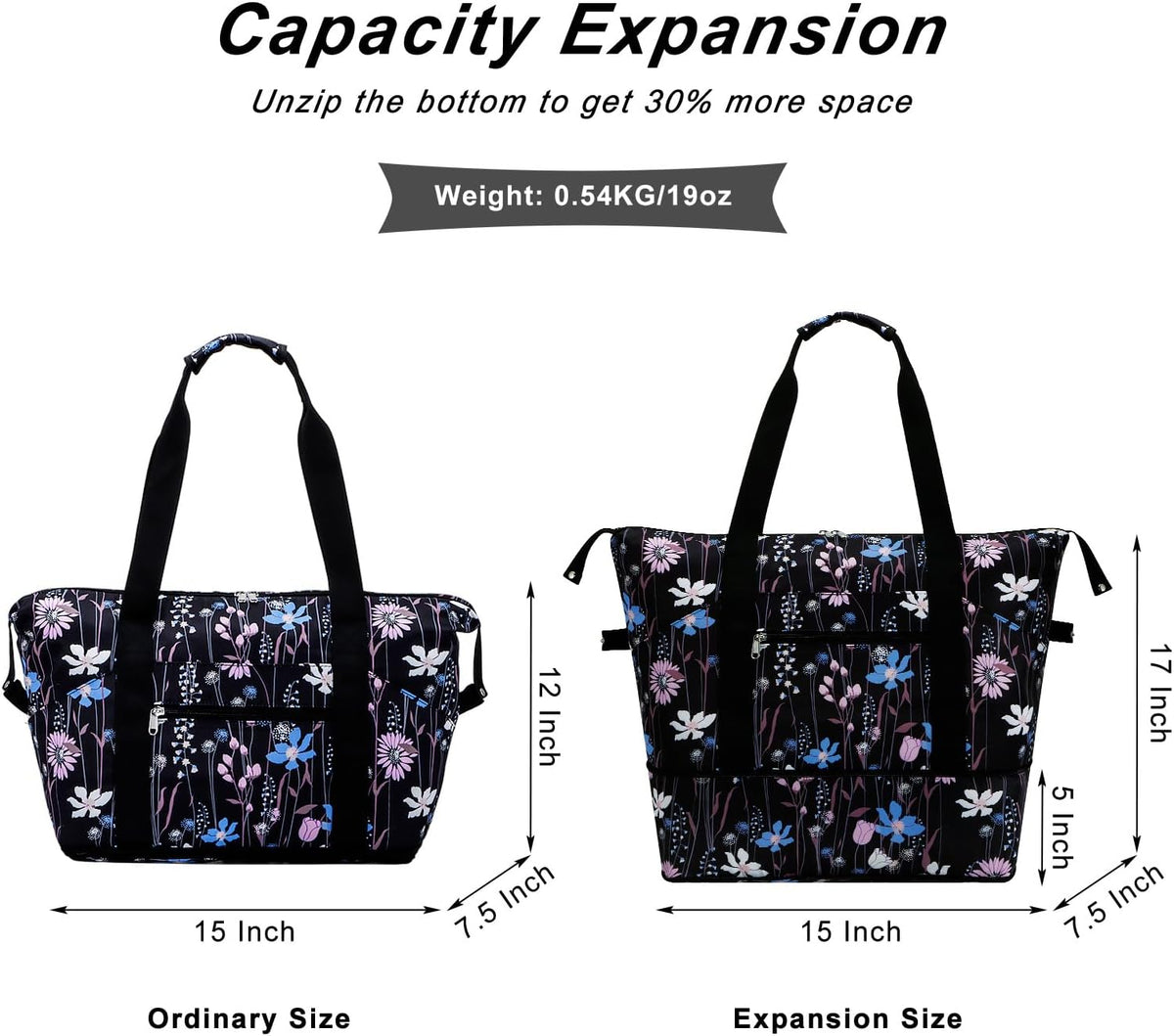 Expandable Duffel Bag for Women with Trolley Sleeve/Wet Pocket Weekender Travel Tote Large Carry On Overnight Luggage