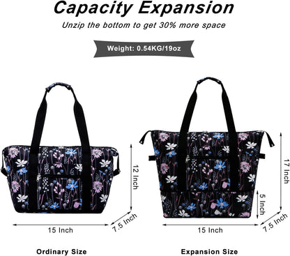 Expandable Duffel Bag for Women with Trolley Sleeve/Wet Pocket Weekender Travel Tote Large Carry On Overnight Luggage