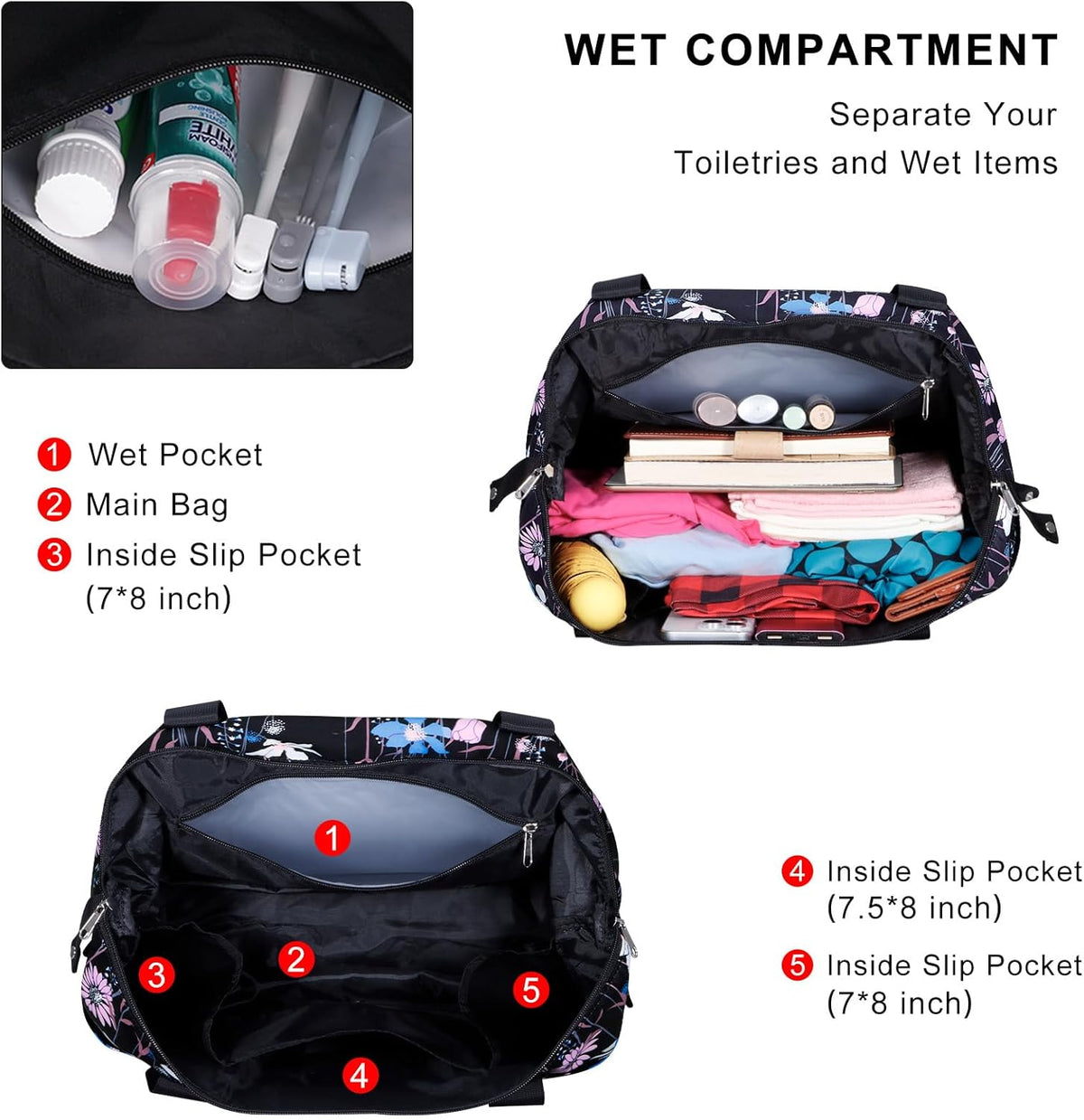 Expandable Duffel Bag for Women with Trolley Sleeve/Wet Pocket Weekender Travel Tote Large Carry On Overnight Luggage