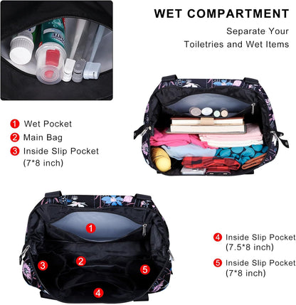 Expandable Duffel Bag for Women with Trolley Sleeve/Wet Pocket Weekender Travel Tote Large Carry On Overnight Luggage