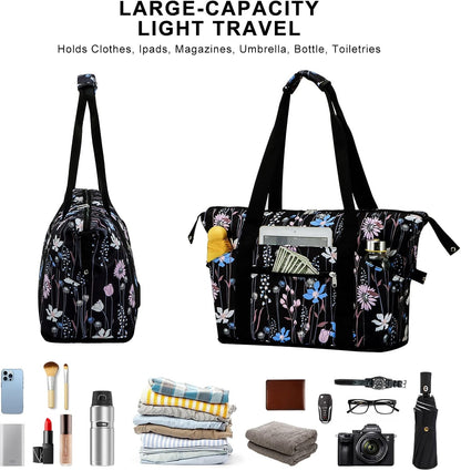Expandable Duffel Bag for Women with Trolley Sleeve/Wet Pocket Weekender Travel Tote Large Carry On Overnight Luggage
