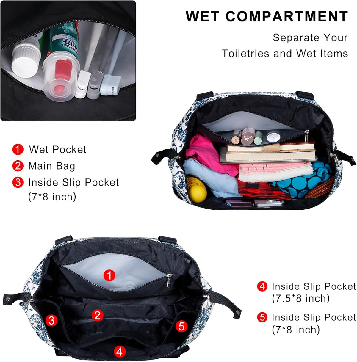 Expandable Duffel Bag for Women with Trolley Sleeve/Wet Pocket Weekender Travel Tote Large Carry On Overnight Luggage