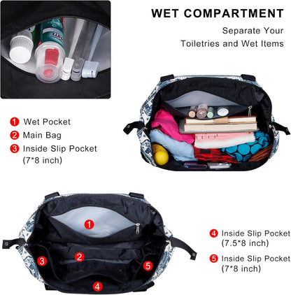 Expandable Duffel Bag for Women with Trolley Sleeve/Wet Pocket Weekender Travel Tote Large Carry On Overnight Luggage