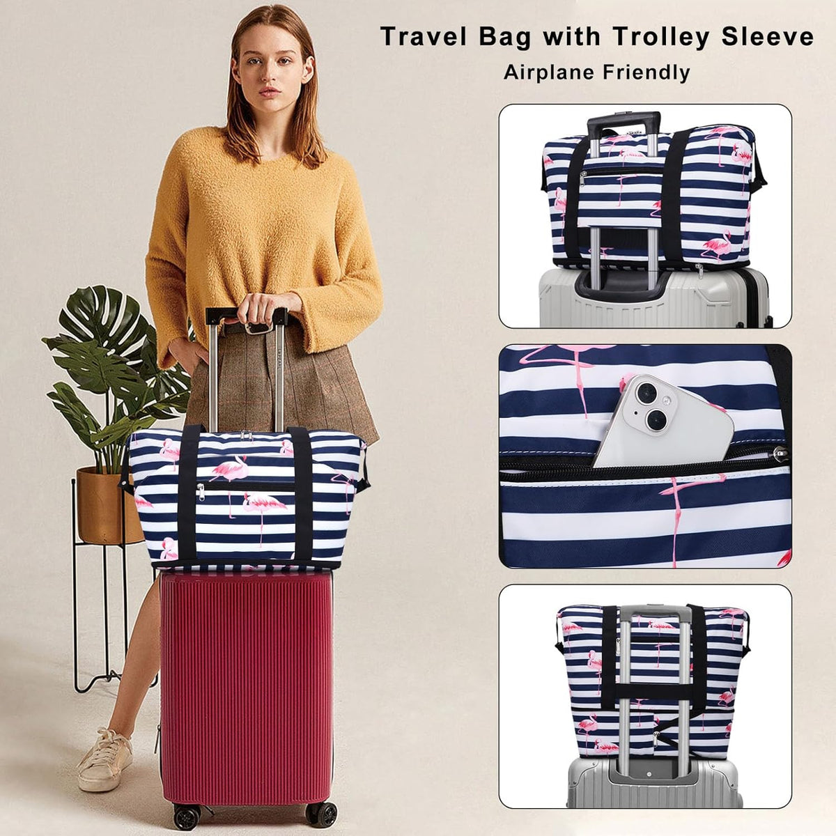 Expandable Duffel Bag for Women with Trolley Sleeve/Wet Pocket Weekender Travel Tote Large Carry On Overnight Luggage