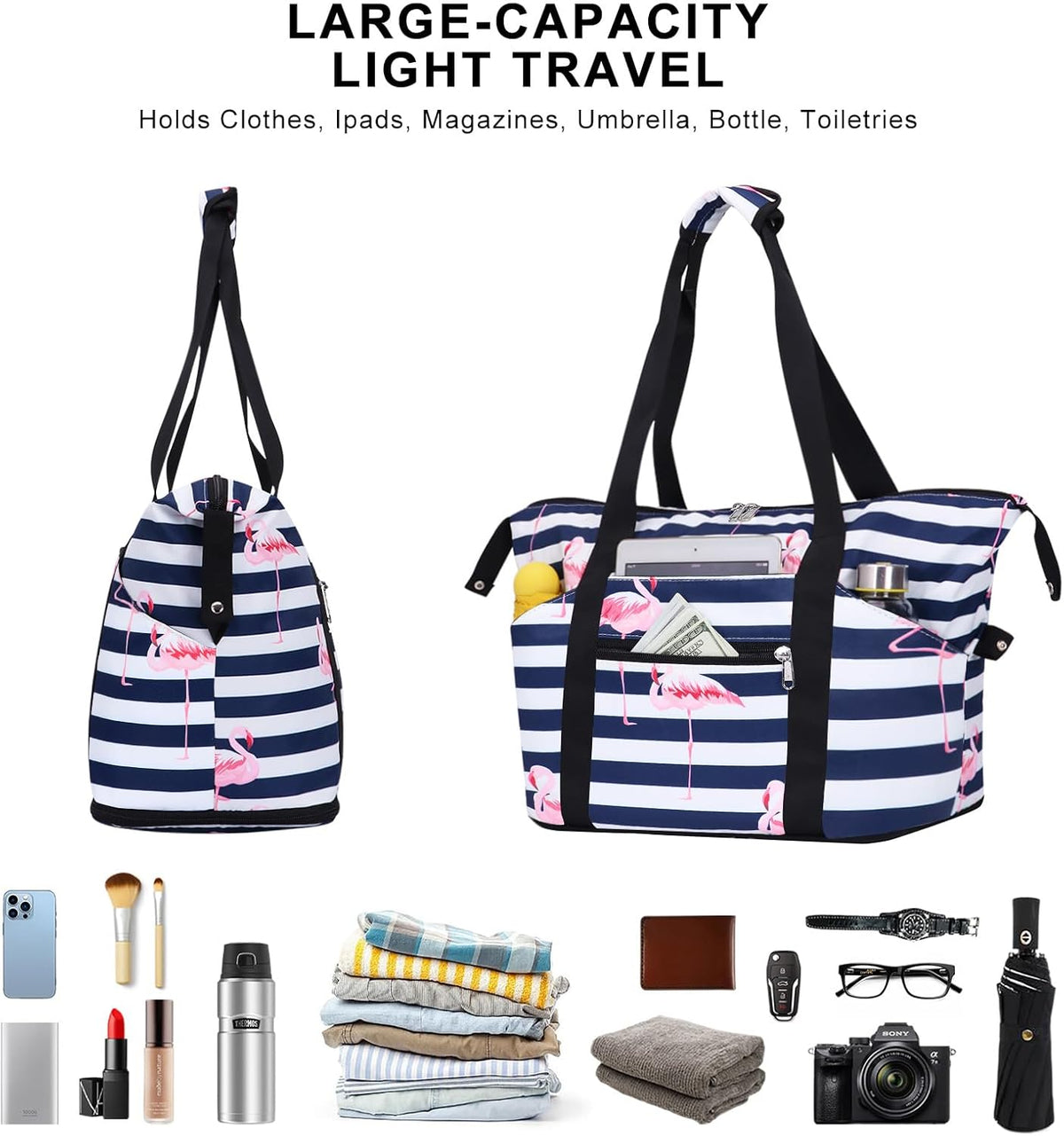 Expandable Duffel Bag for Women with Trolley Sleeve/Wet Pocket Weekender Travel Tote Large Carry On Overnight Luggage