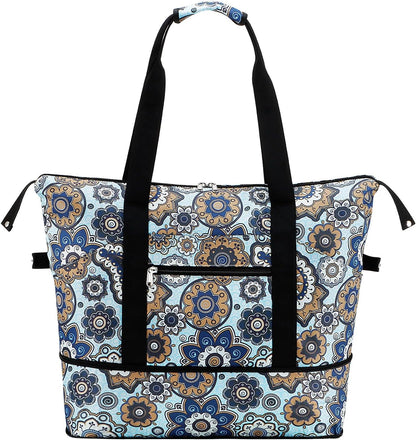Expandable Duffel Bag for Women with Trolley Sleeve/Wet Pocket Weekender Travel Tote Large Carry On Overnight Luggage