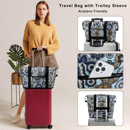 Expandable Duffel Bag for Women with Trolley Sleeve/Wet Pocket Weekender Travel Tote Large Carry On Overnight Luggage