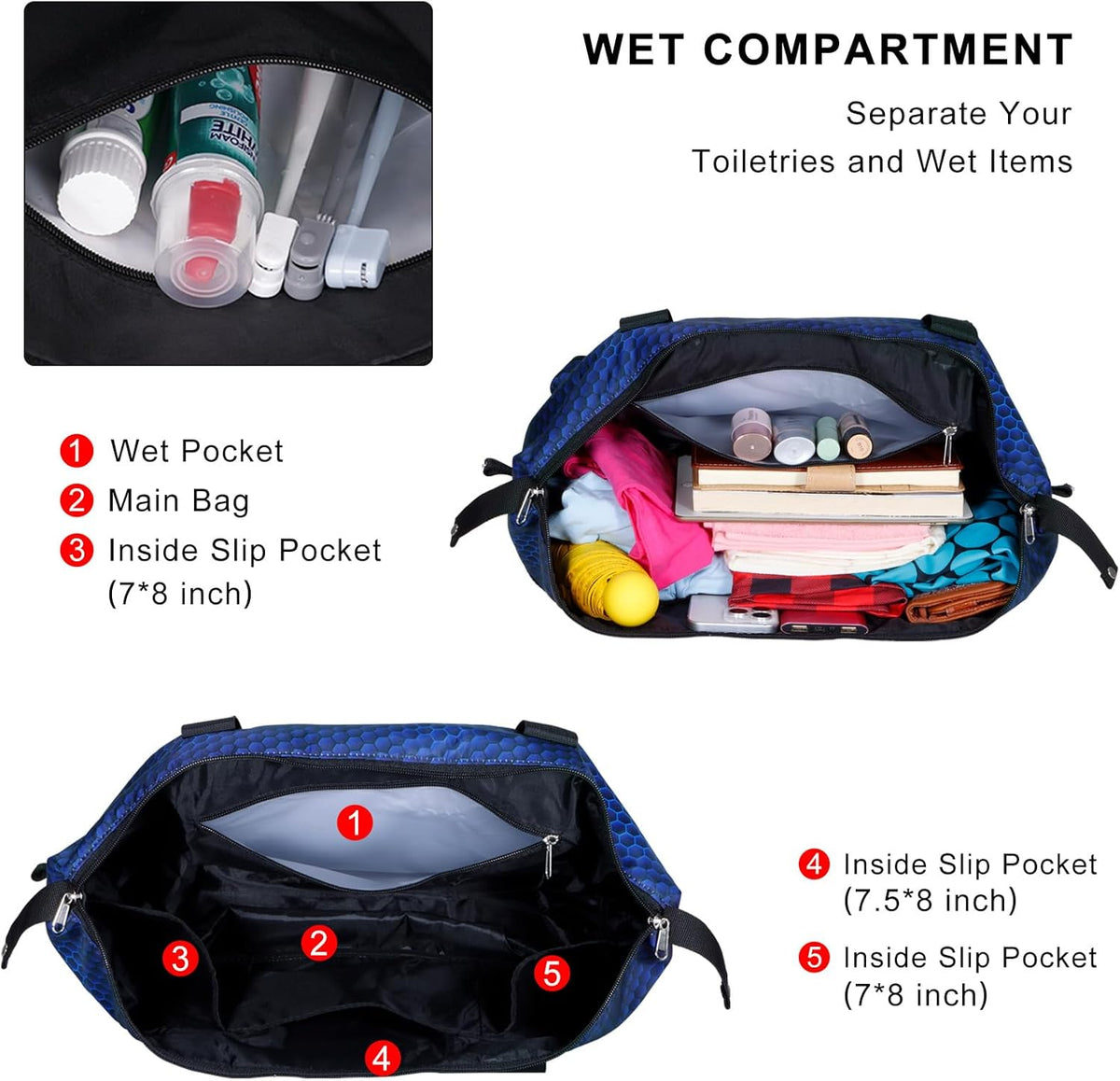 Expandable Duffel Bag for Women with Trolley Sleeve/Wet Pocket Weekender Travel Tote Large Carry On Overnight Luggage