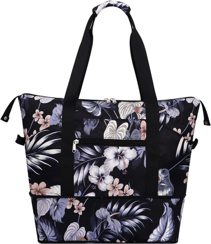 Expandable Duffel Bag for Women with Trolley Sleeve/Wet Pocket Weekender Travel Tote Large Carry On Overnight Luggage