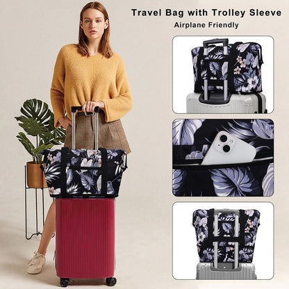 Expandable Duffel Bag for Women with Trolley Sleeve/Wet Pocket Weekender Travel Tote Large Carry On Overnight Luggage