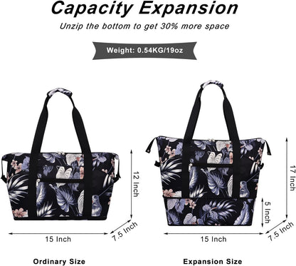 Expandable Duffel Bag for Women with Trolley Sleeve/Wet Pocket Weekender Travel Tote Large Carry On Overnight Luggage